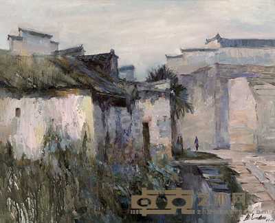 鲍加 2003年作 白墙黑瓦 65×80cm